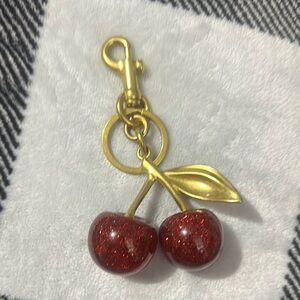 Gold Glitter Cherry Keychain with Gold Accents